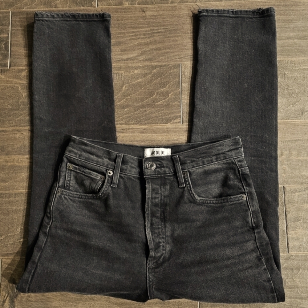 AGOLDE Los Angeles Light Black Women's Riley Straight Crop Jeans sz 25